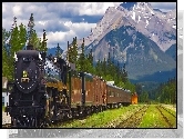 Pociąg, Góry, Lasy, Banff, Kanada