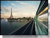 Paryż, Francja, Rzeka, Wieża Eiffla, Pociąg