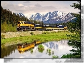 Pociąg, Lasy, Góry, Alaska