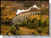 Wielka Brytania, Szkocja, Pociąg parowy, Tory, Wiadukt Glenfinnan