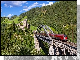 Austria, Tyrol, Pociąg, Most Trisanna Bridge, Zamek Wiesberg
